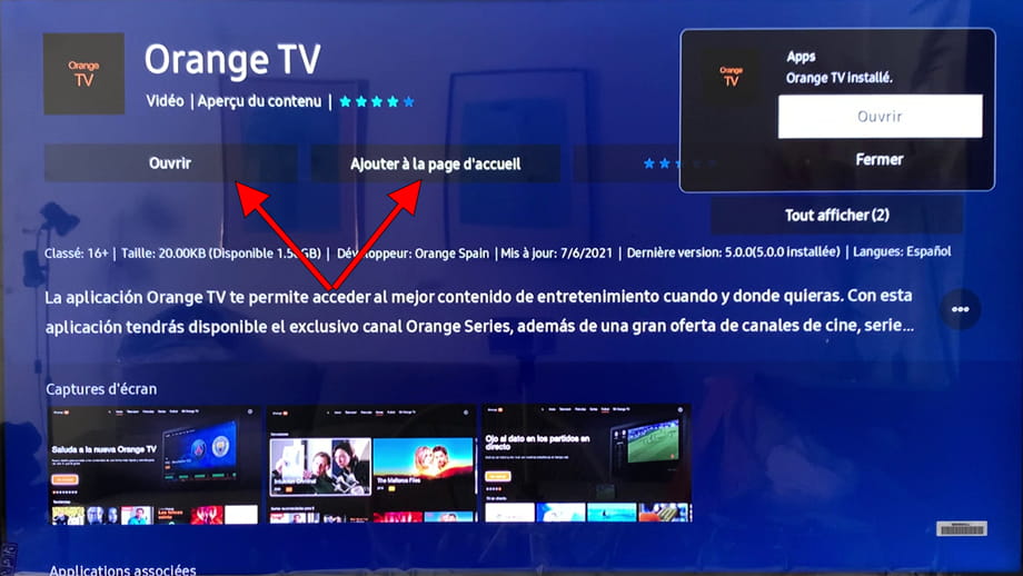 Ouvrir application Samsung TV