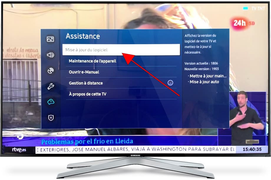 Mise à jour logicielle TV Samsung